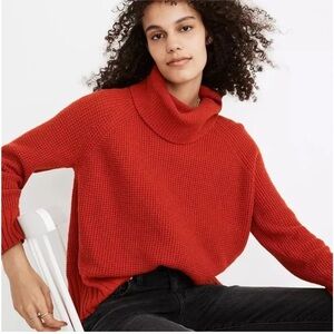 Madewell Orange Eastbrook Turtleneck Chunky Waffle Knit Sweater Size Medium